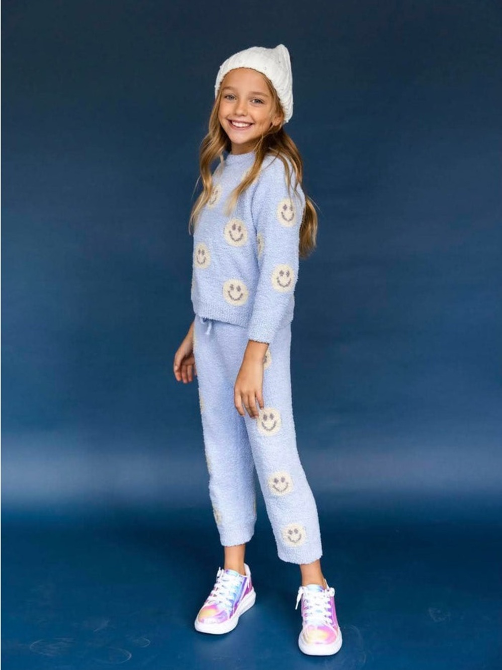 Lola & the boys smiley face fuzzy sweatpants joggers sherpa beads girls tween